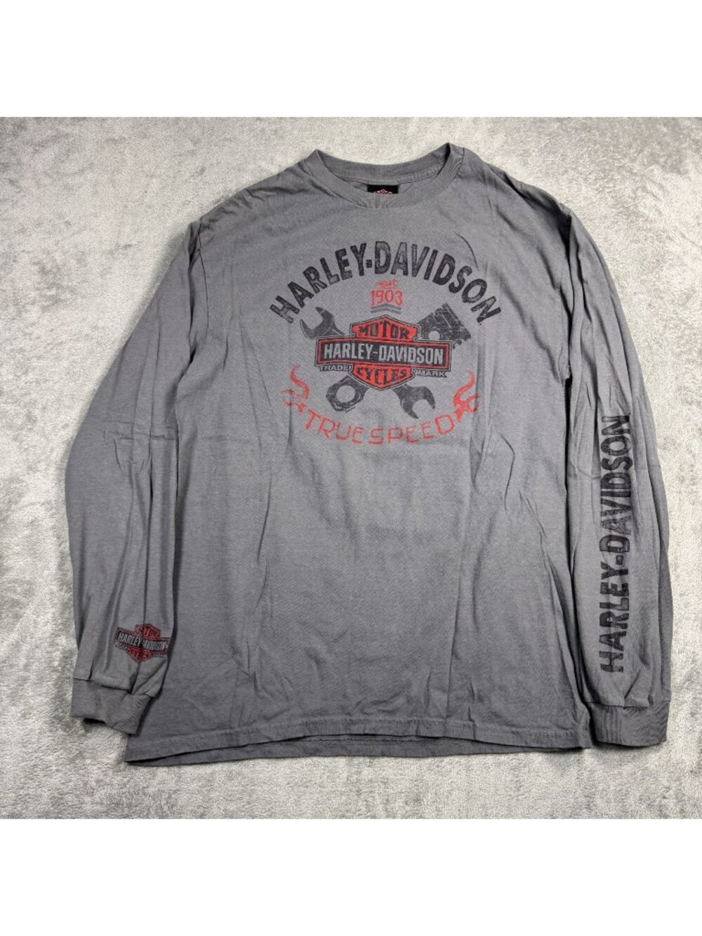 Harley Davidson Graphic Long Sleeve Mens Large Double Sided Print Biker Grunge